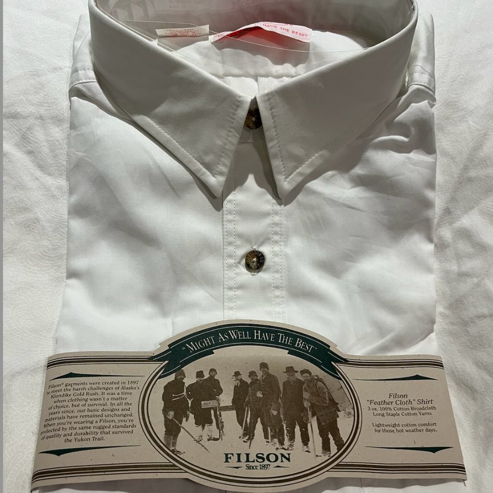 Filson Feather Cloth Shirt, Short Sleeve, White - NWT